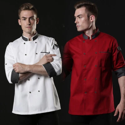 Men Women Chef Jacket Cook 3/4 Sleeve Double-Breasted Coat Kitchen Uniform M-4XL - Image 1 of 4