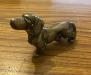 Messing Dackel Weiner Hund Skulptur Schreibtisch Kunst Figur Briefbeschwerer Vintage 8cm - Bild 1 von 6