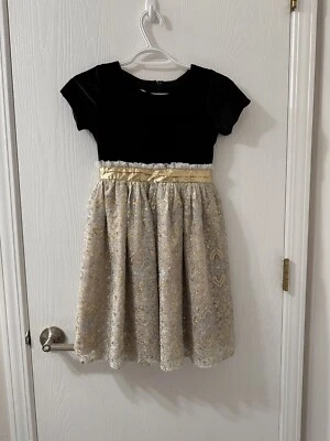 Chasing Fireflies Girls Black Velvet Gold Silver Holiday Dress Size 7 - Image 1 of 4