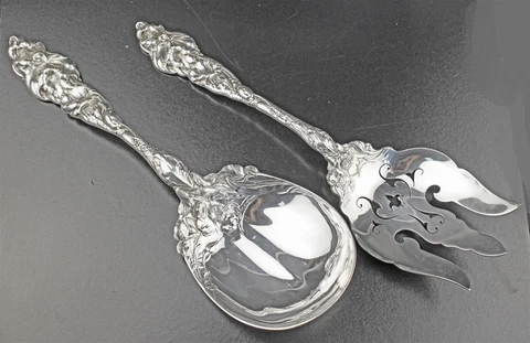 Reed & Barton Sterling LES SIX FLEURS 9 7/8" Salad Serving Set Decoated Bowl Cover