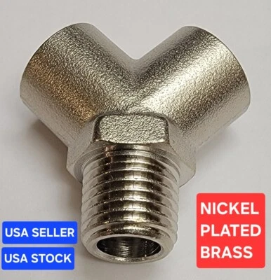 GOP Nickel Plated SOLID Brass Wye Y 1/4 NPT Male x 1/4 NPT Female Splitter Pneumatic