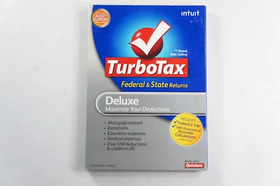 NEW Intuit Tax Year 2009 TurboTax Deluxe Federal and State Includes E-File/LN! - Image 1 of 3