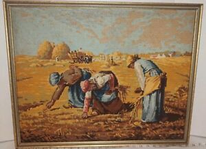 Antique Handmade Needlepoint Embroidery Rare "The Gleaners" Jean Francois Miller