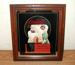 1989 DRINK COCA-COLA "TAKE HOME A SIX-BOTTLE CARTON" 11.5" X 13.5" FRAMED MIRROR - Picture 1 of 8