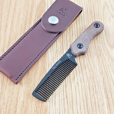 TOPS Tac Rake 3" Black Carbon Steel Comb Blade Tan Canvas Micarta Handle PTRAK01 - Image 1 of 4