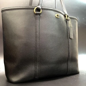 Coach Gotham Zip Tote Bag Peplum Leather Black Used - Picture 1 of 10
