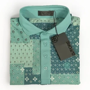 G/FORE Boro Patch Tech Pique All Over Print Golf Polo Teal Herren Gr. M - Bild 1 von 11