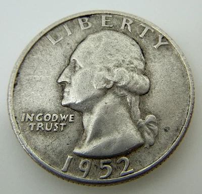 1952 Denver Mint USA Washington Quarter Dollar 90% Silver 25c Coin Mint D B03 - Image 1 of 4