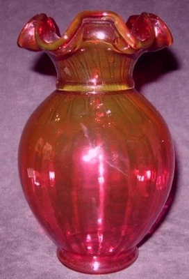 Fenton Cranberry Vase Ruffled Top signed Scott Fenton 1985 - image 1 of 3
