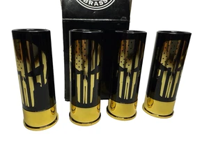  12 Ga Shotgun Shell Shot Glasses, Set Of 4, Black/Gold Punisher, New, 1.5 oz - Picture 1 of 8