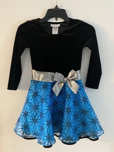 BONNIE JEAN GIRL FORMAL BLACK AND BLUE HOLIDAY DRESS SIZE 6 - Picture 1 of 3