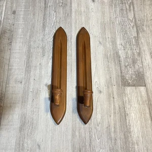 Vintage Pair Long Wood Wall Sconce Candle Holders Homco Home Interiors 4.5” - Picture 1 of 5
