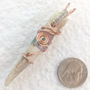 Real Emerald In Purple Resin | Wirewrapped Antler | Copper & Silver Colored Wire - Picture 1 of 8