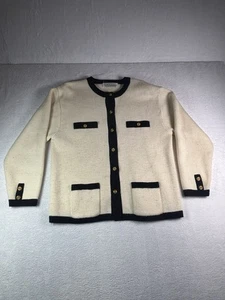 Cardigan maglione vintage Karen Scott bianco oro con bottoni e tasche grande - Foto 1 di 7