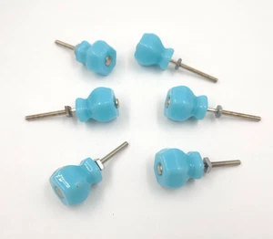 Rare Delphite Robin's Egg Blue Milk Glass Knobs Set Of 6 Vintage Set Lot McKee ? - Bild 1 von 6