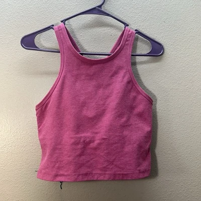Beyond Yoga  Studio Cropped Tank Gym Athletic Sz L Pink Crossback Shelf Bra - Image 1 of 4