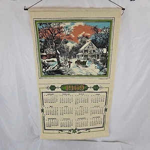 Vintage Kay Dee 100% Leinen 1969 Wandkalender Geschirrtuch Winterszene - Bild 1 von 7