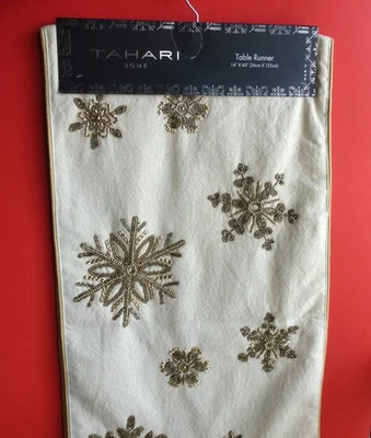 TAHARI Copos de Nieve Dorados MESA CORREDOR Vacaciones Cuentas Brillo 14" x 60" Foto 1 de 4