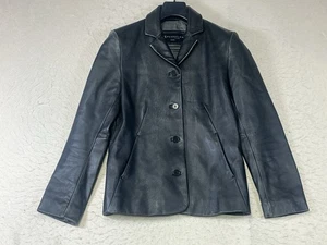 Kenneth Cole schwarze Lederjacke mit Knopfleiste und Fronttasche Damengröße Small - Bild 1 von 14