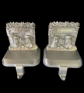 2 Pewter Metal Dog Christmas Stocking Holders Mantel Hangers USA - Picture 1 of 4