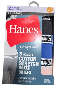 Hanes Originals Damen Größe Large 3 Stück Baumwolle Boxershorts Unterwäsche NEU - Bild 1 von 1