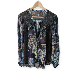 Hale Bob Velvet Burnout Butterfly Print Top Black Blue Small - Bild 1 von 13