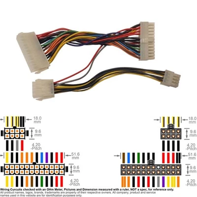 Cable Internal DC Power Supply ATX Extension 24-pin  7" EPS 8-Pin Female Male 7" - Image 1 of 2