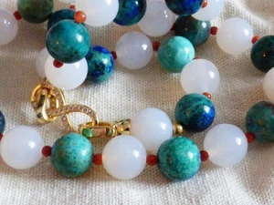Beautiful Chalcedony, Agate and Azure Malachite Necklace - Picture 1 of 16