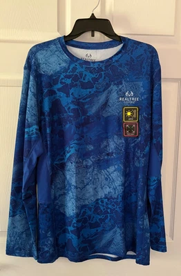 NEW Mens Realtree WAV3 Fishing Long Sleeve Multi Blue Print Shirt Size Large - Image 1 of 4