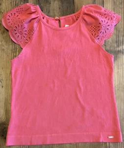 MAYORAL Size 7 Girls Orange Sleeveless Spring/Summer Shirt Lace Trim - Picture 1 of 5