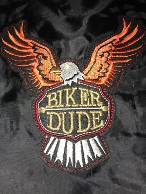 Dog Black Puffy Biker Patch Vest Jacket Padded Sz M Fur Trim Hood Handsome Pete - Image 1 of 4