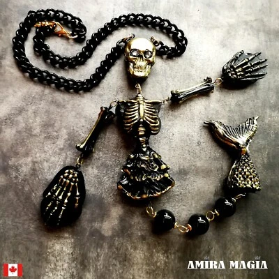 Joyería Macabra Santa Muerte Calavera Esqueleto Amuleto Sirena Colgante Dije Sirena Foto 1 de 4