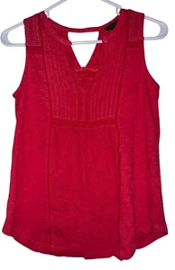 Lucky Brand Womens Sleeveless Top Sz XS Pink Lace Inset V Neck Cut Out Back Boho - Picture 1 of 6