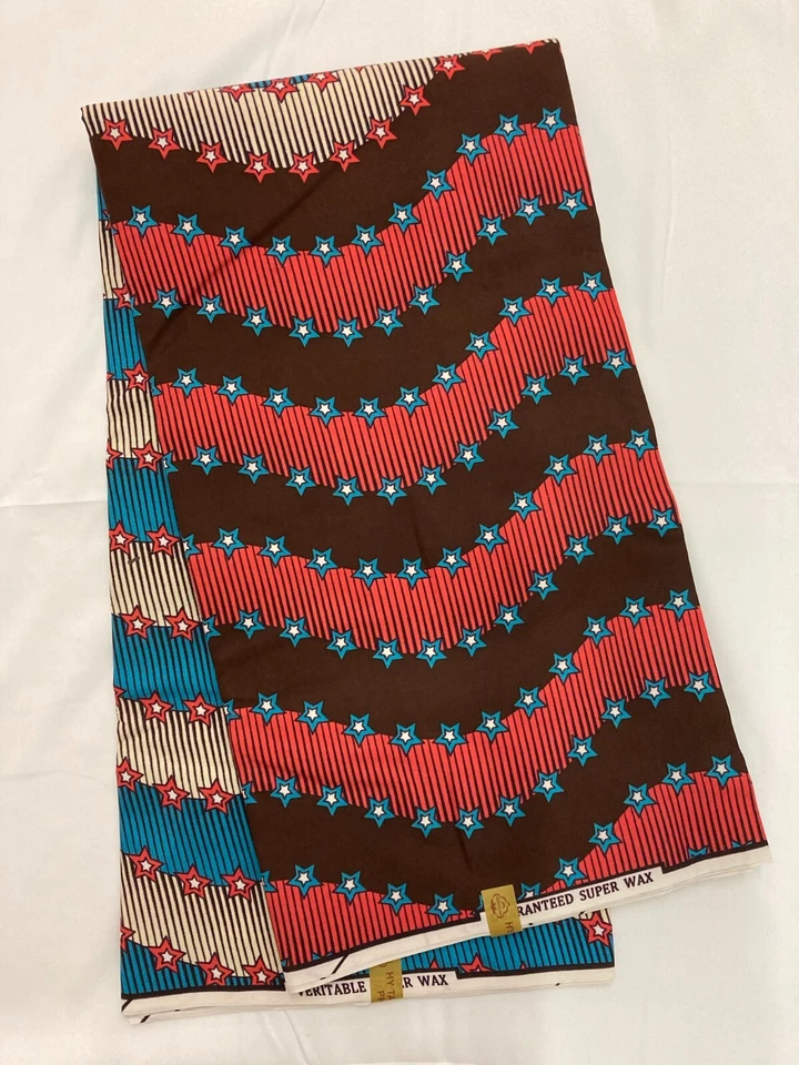 African Fabric Print 6 Yards Poly-cotton Ankara Pink and Blue star - Image 1 of 4
