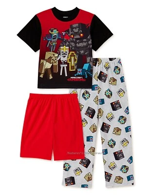 MINECRAFT Pijama Niño Talla 6 8 10 12 Conjunto 3 Piezas Camisa Pantalones Cortos Mazmorras Nuevo con Etiquetas Foto 1 de 3