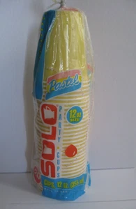 33 Ct Vtg Pastel Yellow SOLO Plastic Drinking Cups 12 oz  Party Beer Made in USA - Picture 1 of 8