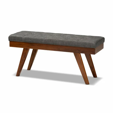 Baxton Studio Alona Mid-Century Upholstered Wood Bench in Gray Cover
