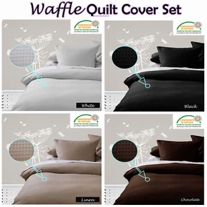 WAFFLE Quilt Cover Set - Black White Linen Chocolate- SINGLE DOUBLE QUEEN KING - Picture 1 of 6