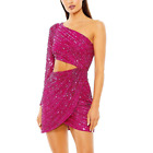 Mac Duggal Pink One Sleeve Cut-Out Draped Front Beaded Mini Dress NWT Size 2
