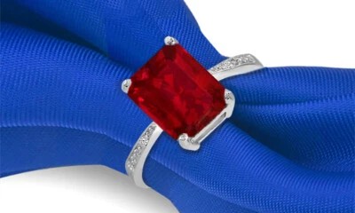 4.00 CTTW Lab Created  Ruby Emerald Cut Sterling Silver Ring Sizes 6 - 9 - Image 1 of 4