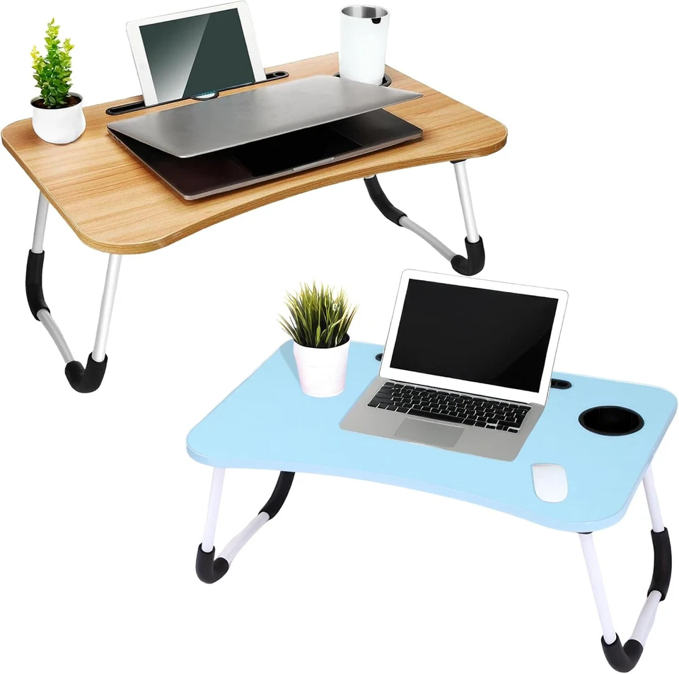 ICE ARMOR 2-PC Bandeja para Laptop Soporte de Escritorio Plegable Cama Mesa Taza Ranura Beige/Azul Foto 1 de 4