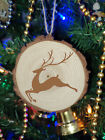 Reindeer Natural Wooden Rustic Christmas Ball Bauble Engraved Gift Present S16B