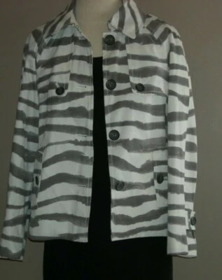 J. Gabardina corta CREW gris blanco mezcla de algodón rayas cebra talla 4 Foto 1 de 4