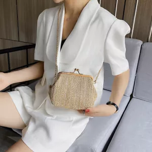 Damas Bolso de Mano de Paja a Snap Bolso de Hombro Tejido Bolsa Forma de Cadena Bolsos - Imagen 1 de 14