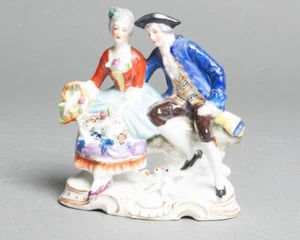 Antique Sitzendorf Germany Porcelain Figurine Man & Woman on Bench + Birds 4" - Picture 1 of 7