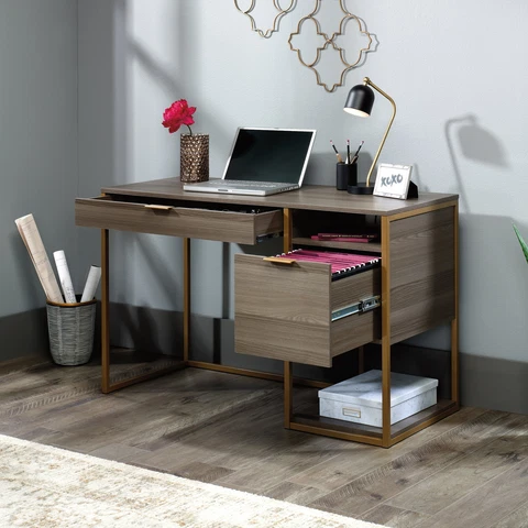 International Lux Single Pedestal Desk, Diamond Ash Finish Cover