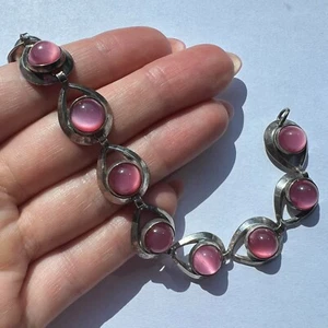 Vintage Women's Jewelry Ulexite Moonstone Sterling Silver 925 Bracelet Marked - Picture 1 of 8