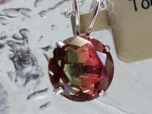 Tourmaline Lab-Created Round Cut Pendant 14kt Solid White Gold - Picture 1 of 12