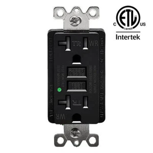 20A GFCI GFI Safety Outlet Receptacle w/ Wall Plate LED Indicator - Black, ETL - Picture 1 of 10