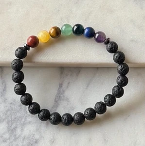 GENUINE 100% NATURAL LAVA 7 CHAKRA S8MM STONES ENERGY HEALING YOGA BRACELET - Picture 1 of 1